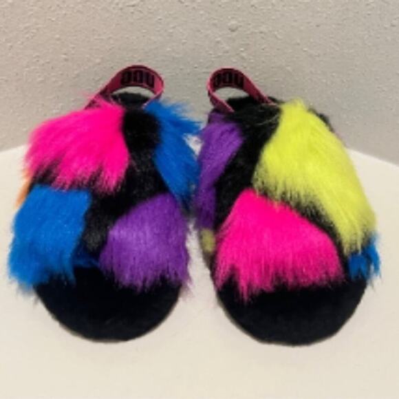 UGG Fluff Yeah Party Spots Slide‎ Sheepskin Slipper Sandals Women's Cozy 8 9 10 - Picture 6 of 16